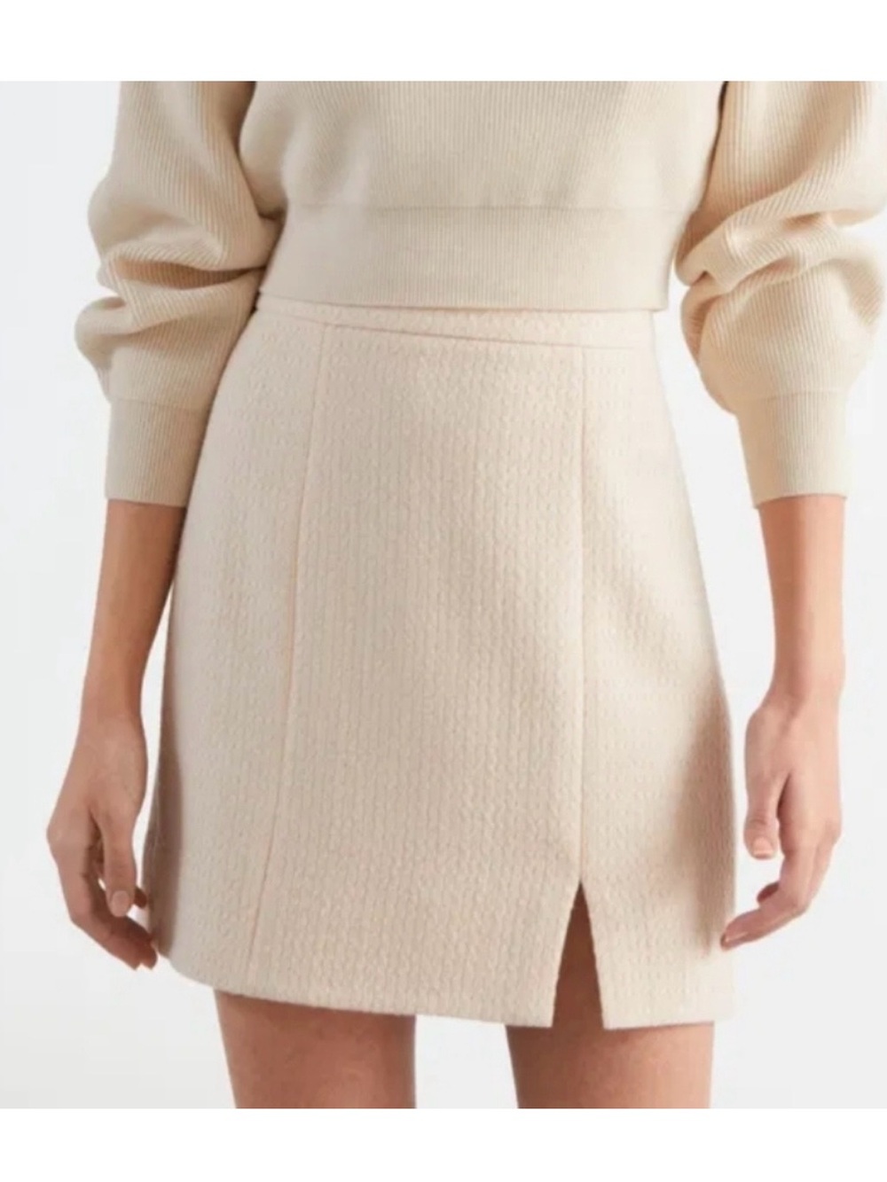 & Other Stories Sz 4 Textured Cream Mini Skirt Lined Wool Blend EUC